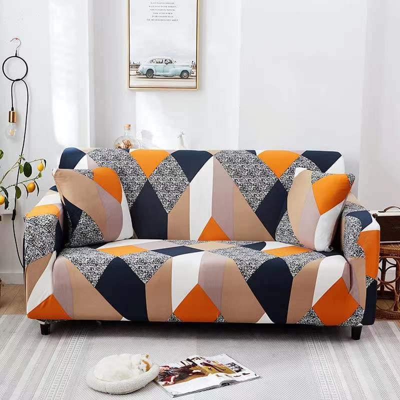 HomedecorIndia ™ L Shape Premium Extensible Sofa Cover Orange prism