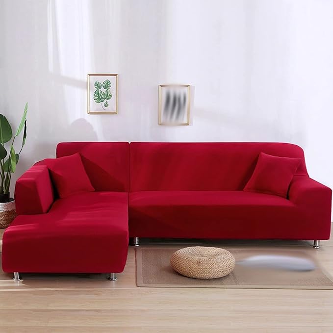 Homedecorindia Plain Red Stretchable & Premium Sofa Cover