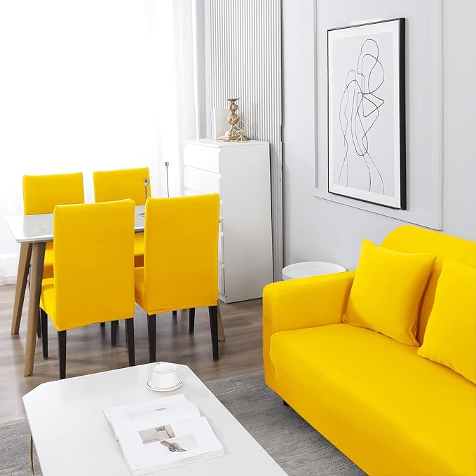 Homedecorindia Plain Yellow Stretchable & Premium Sofa Cover