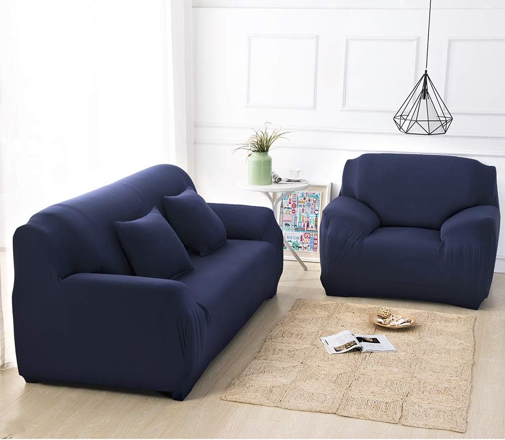 Homedecorindia Plain Burst Blue Stretchable & Premium Sofa Cover