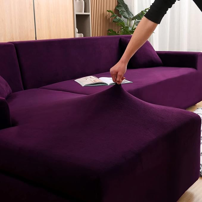 Homedecorindia Plain Purple Stretchable & Premium Sofa Cover