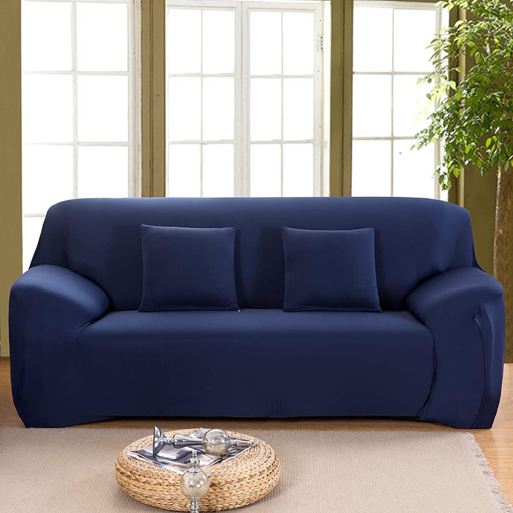 Homedecorindia Plain Burst Blue Stretchable & Premium Sofa Cover