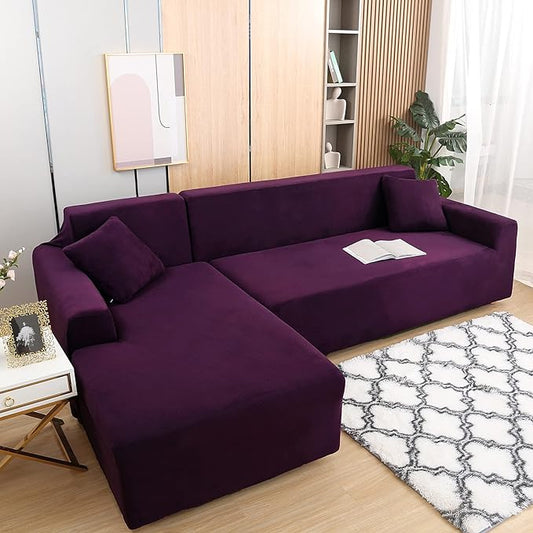 Homedecorindia Plain Purple Stretchable & Premium Sofa Cover