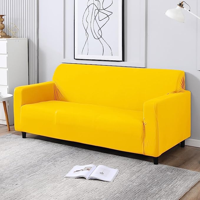 Homedecorindia Plain Yellow Stretchable & Premium Sofa Cover