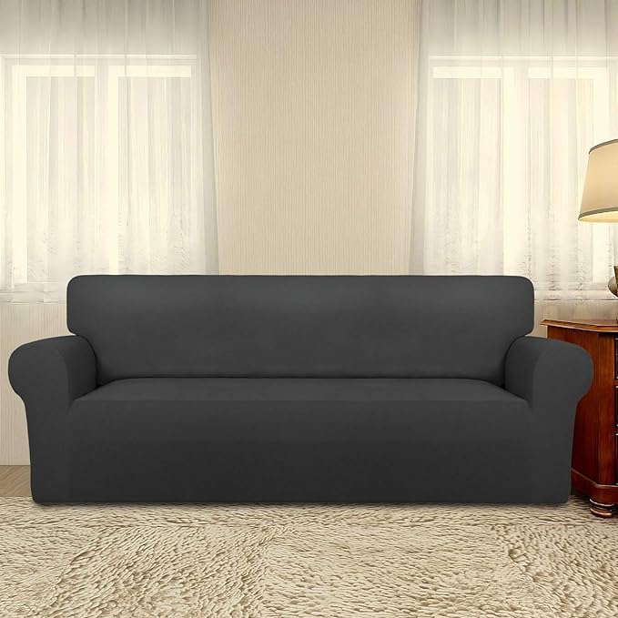 Homedecorindia Plain Dark Grey Stretchable & Premium Sofa Cover