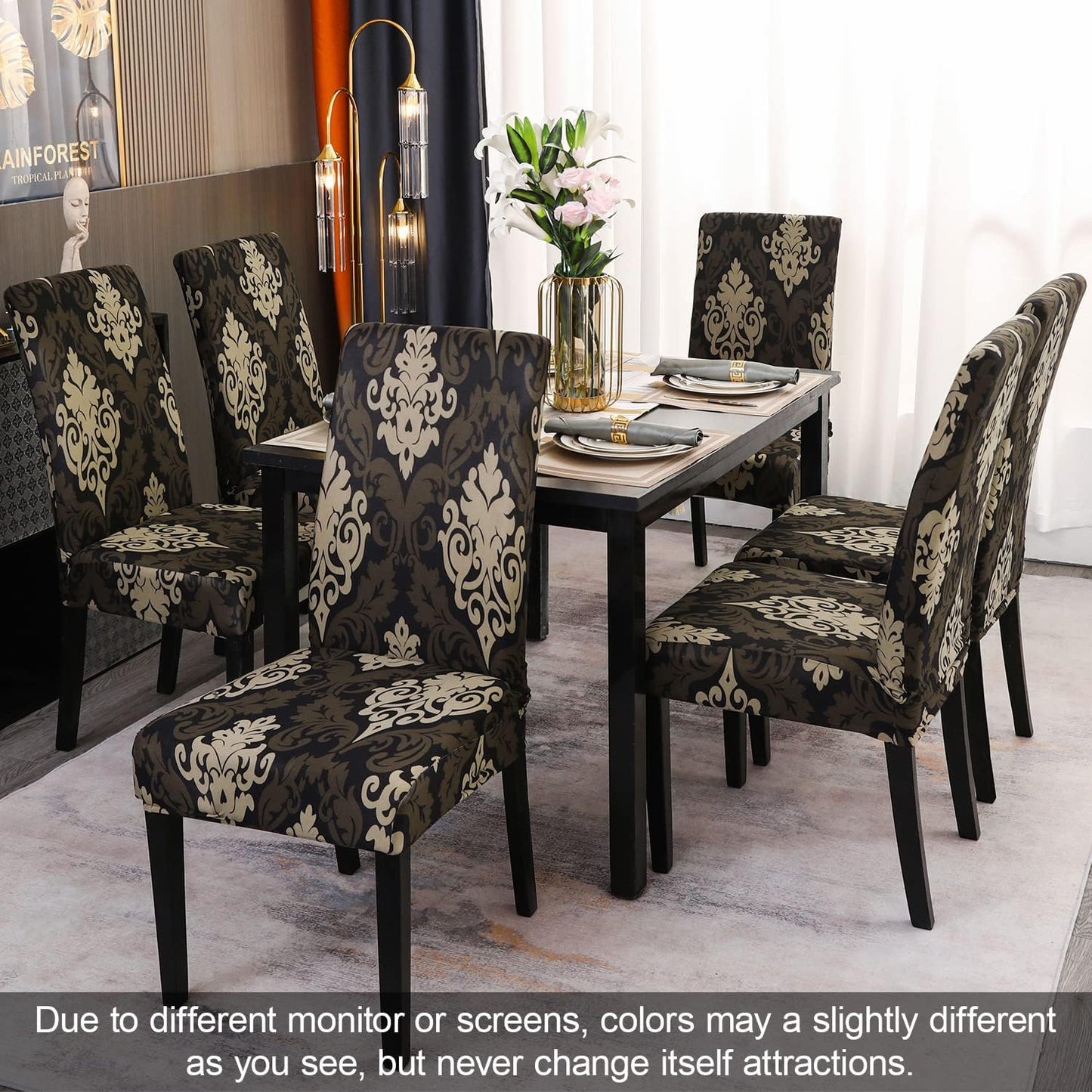 HOMEDECORINDIA ™ STRETCHABLE CHAIR COVERS BROWN DHAMASH