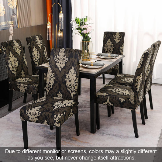 HOMEDECORINDIA ™ STRETCHABLE CHAIR COVERS BROWN DHAMASH