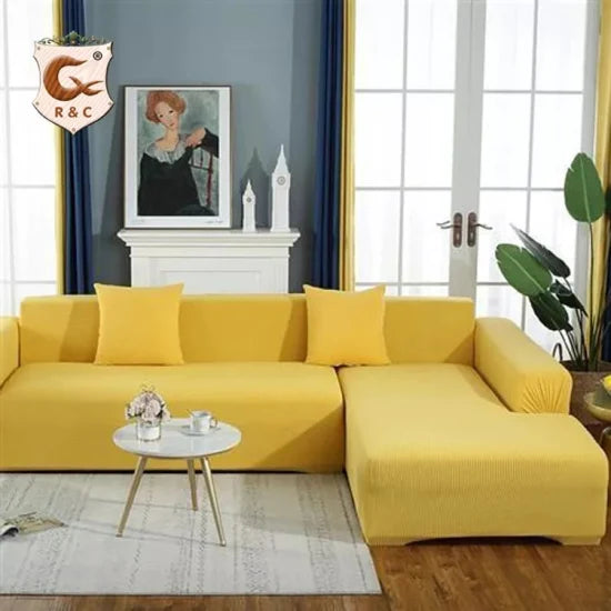 Homedecorindia Plain Yellow Stretchable & Premium Sofa Cover