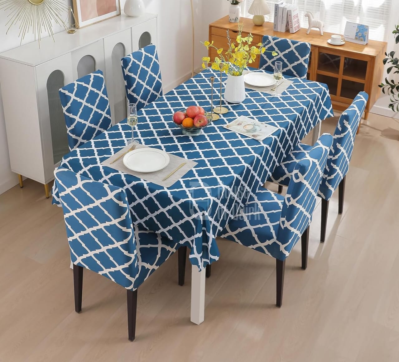 HOMEDECORINDIA™ PREMIUM WATERPROOF ELASTIC TABLE COVER CROSS BLUE