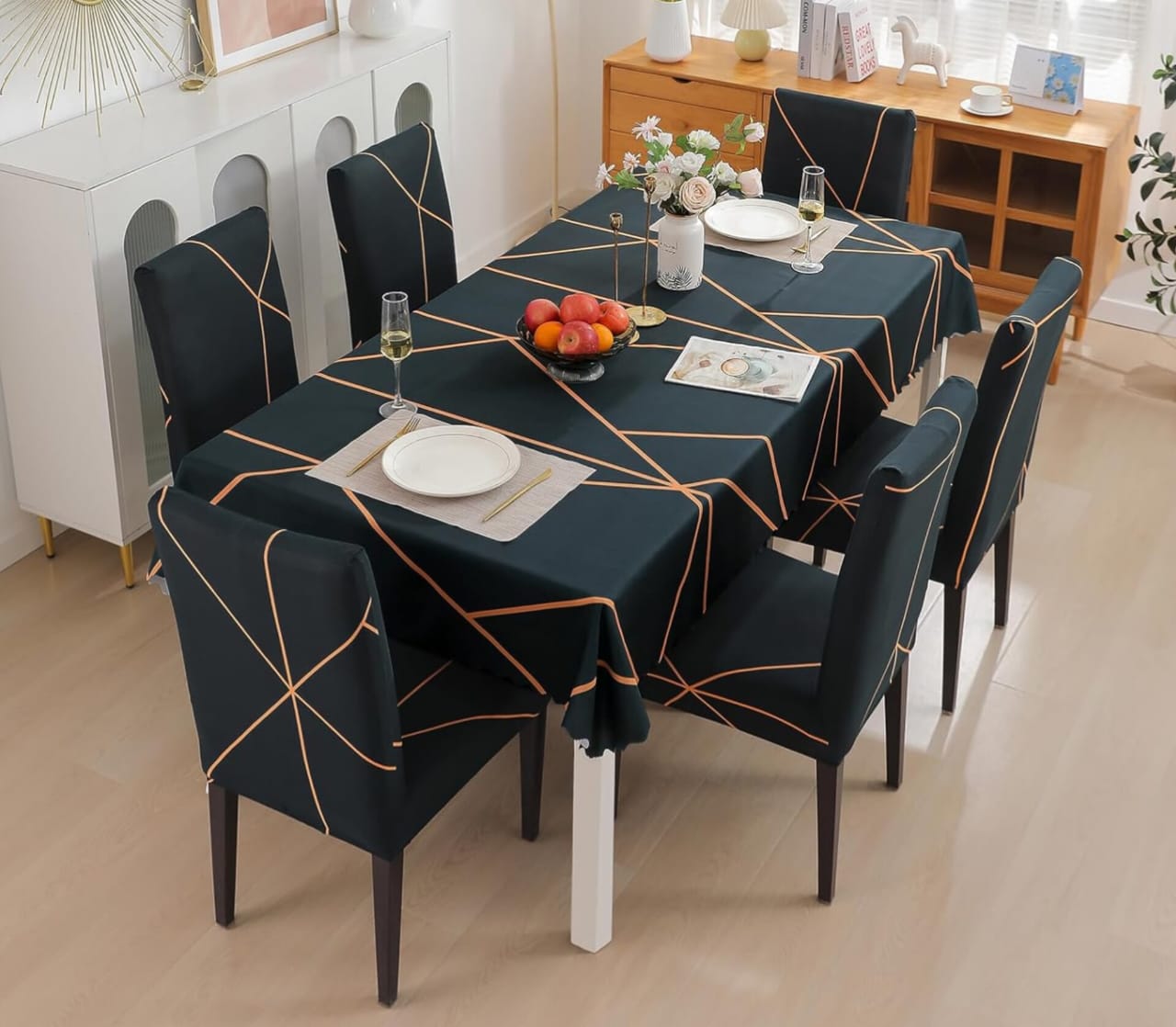 HOMEDECORINDIA™ PREMIUM WATERPROOF ELASTIC TABLE COVER GOLDEN PRISM