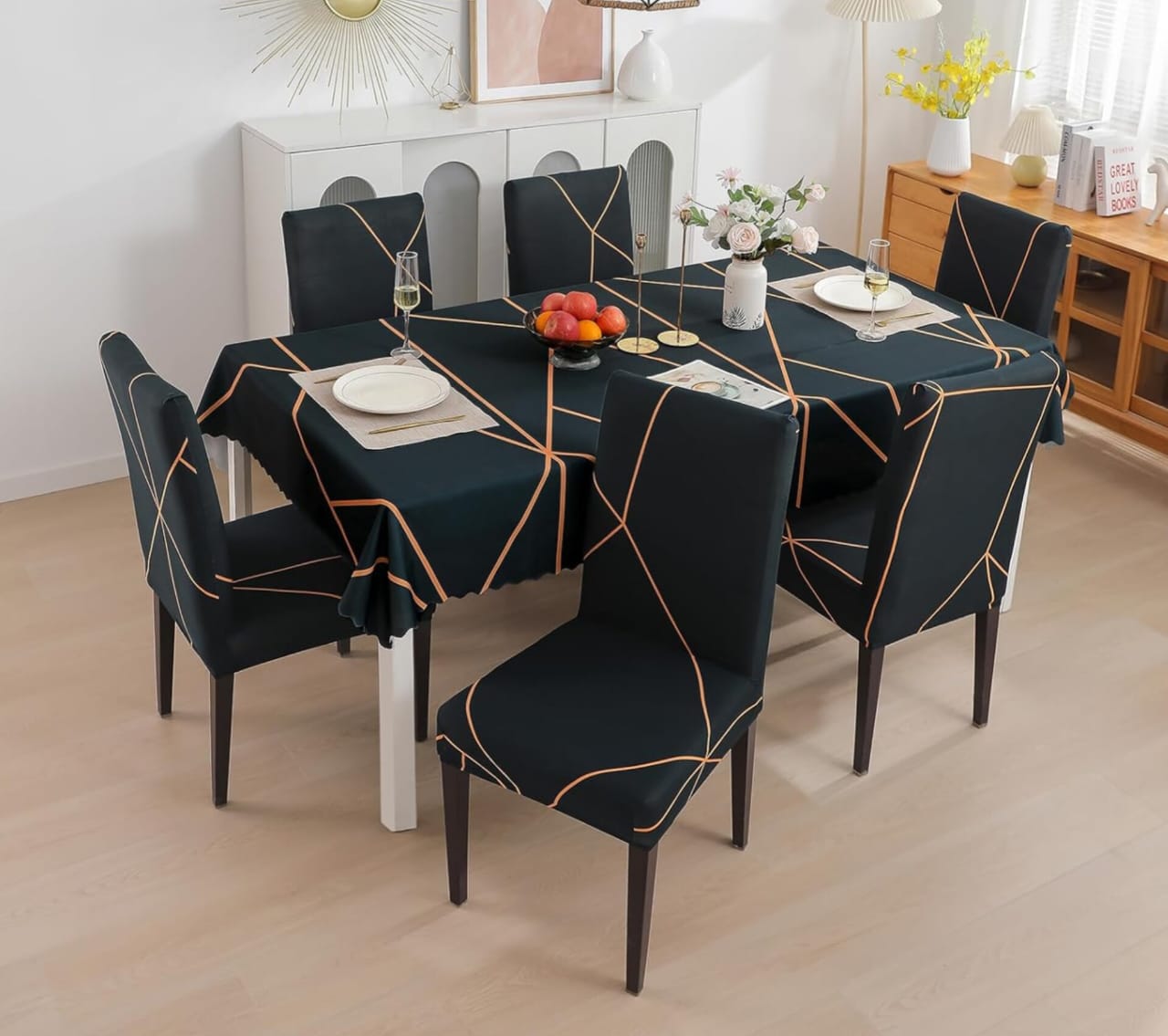 HOMEDECORINDIA™ PREMIUM WATERPROOF ELASTIC TABLE COVER GOLDEN PRISM