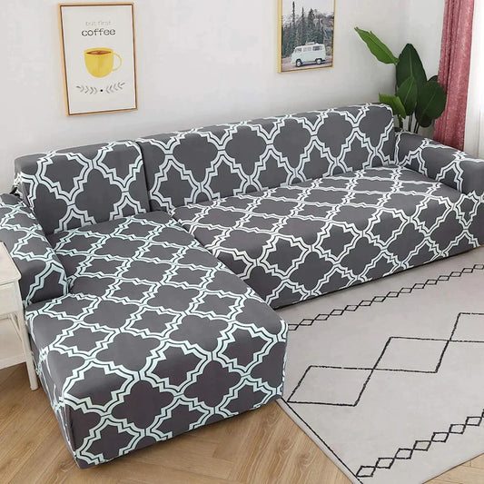 HomedecorIndia ™ L Shape Premium Extensible Sofa Cover Grey diamond